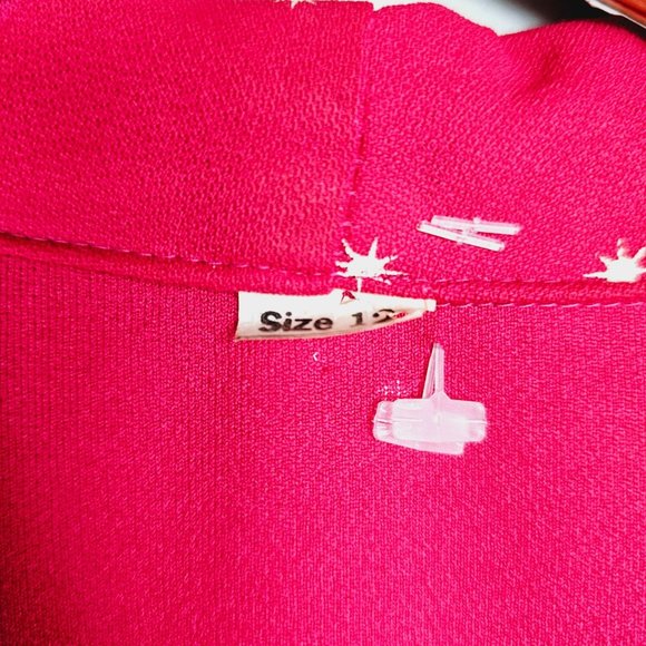 Vintage 70's Red Dress with White Stars, Midi, Tie Waist and Button Front, Sz 12 - Picture 11 of 11